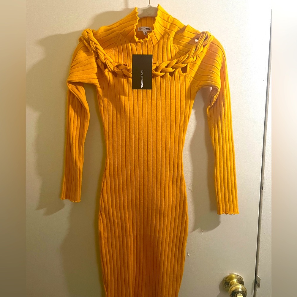 Winter Nights Sweater Mini Dress - Mustard
Size: M